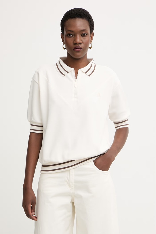 Armani Exchange polo damski s viskozom bež XW002215.AF13401