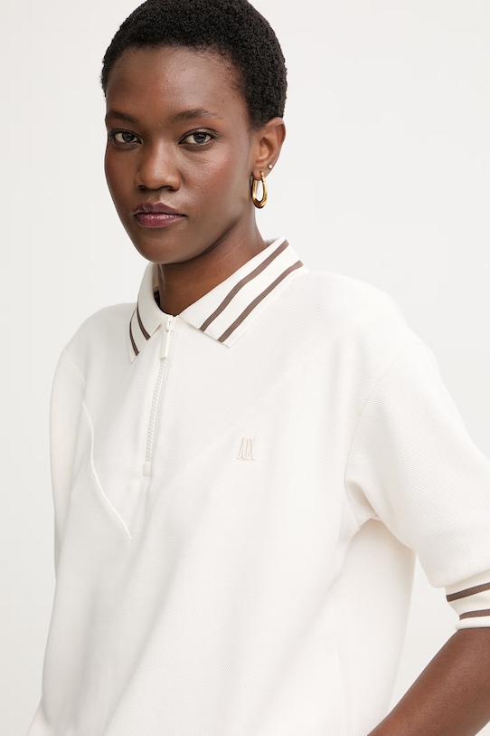 Armani Exchange polo damski s viskozom bež XW002215.AF13401