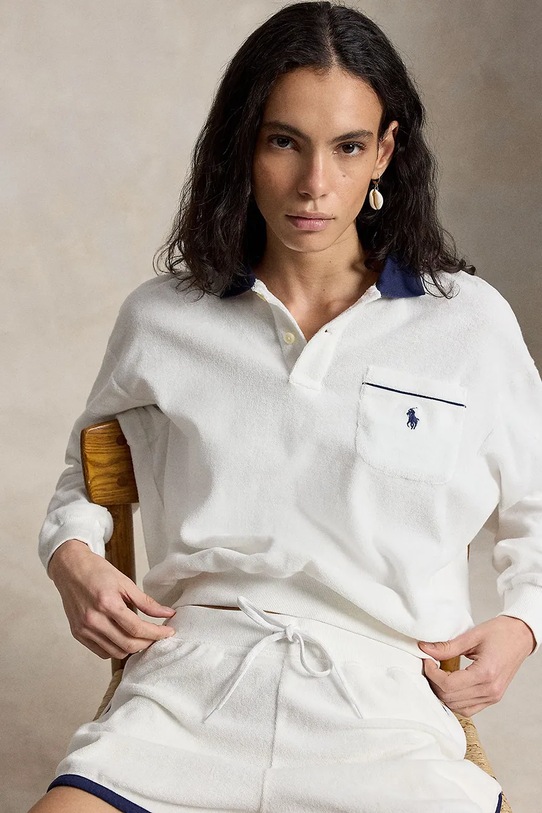 Polo Ralph Lauren pulover ženski bombažen LT WT COTTON TERRY-KNT-POLO 211A12737002 bela