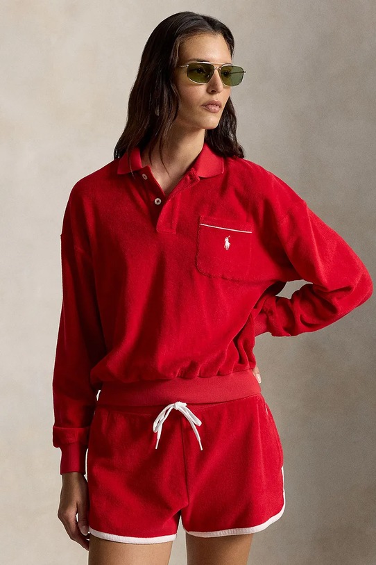 Polo Ralph Lauren pulover ženski bombažen LT WT COTTON TERRY-KNT-POLO rdeča 211A12737003