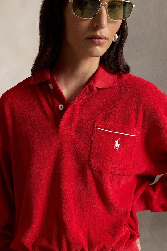 Polo Ralph Lauren pulover ženski bombažen LT WT COTTON TERRY-KNT-POLO rdeča 211A12737003