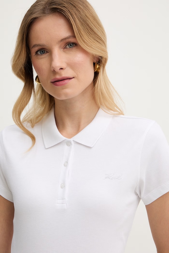 Karl Lagerfeld polo ženské bavlněné s elastanem bílá B2W17097