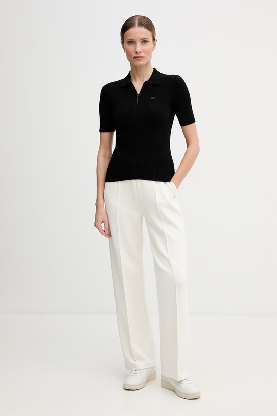 Lacoste polo swetrowe damskie z wiskozą AF2572 czarny SS26