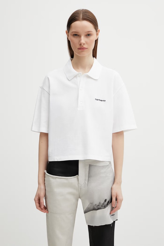 Carhartt WIP W' S/S Carhartt Script Polo TS bawełniane damskie biały I034553.00AXX