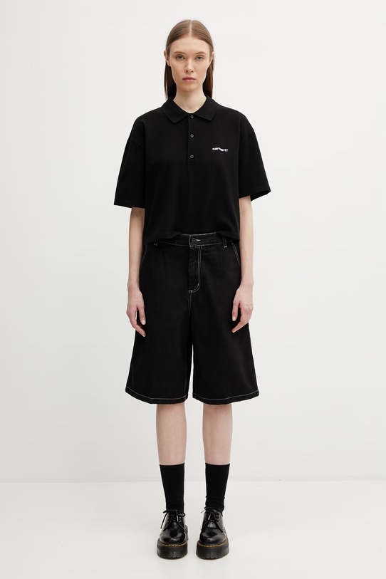 Carhartt WIP W' S/S Carhartt Script Polo TS polo bawełniane damskie I034553.0D2XX czarny