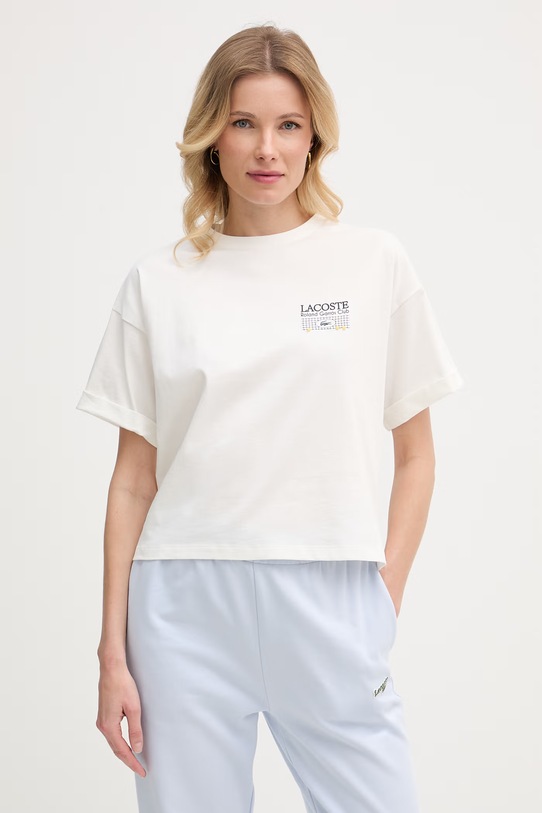 Odzież Lacoste T-shirt damski bawełniany TF0585 beżowy