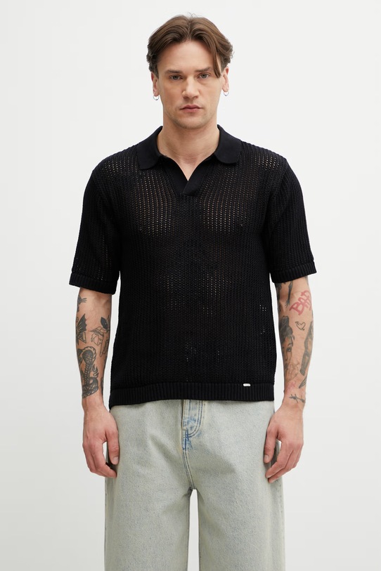 BEVERLY polo swetrowe z bawełną męskie czarny MLM100725.01