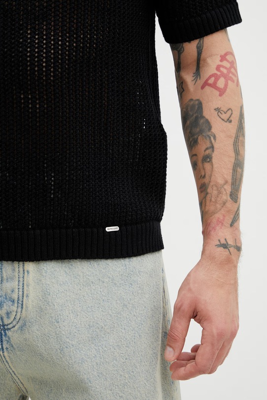 BEVERLY polo swetrowe z bawełną męskie czarny MLM100725.01