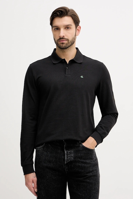 Βαμβακερή μπλούζα με μακριά μανίκια Calvin Klein Jeans κανονικό μαύρο LV04RE201G