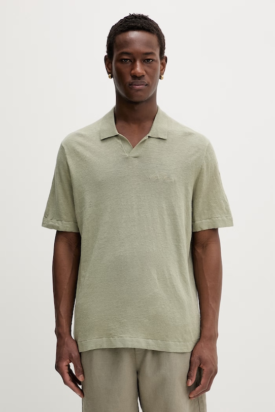Les Deux polo męskie z lnem Emmanuel zielony 1001298