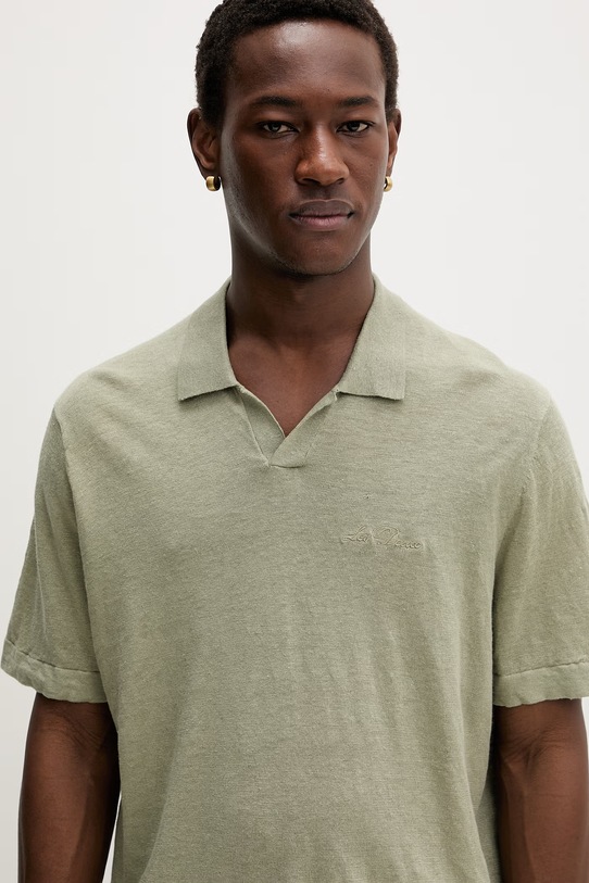 Les Deux polo męskie z lnem Emmanuel zielony 1001298