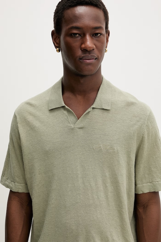 Les Deux polo męskie z lnem Emmanuel zielony 1001298