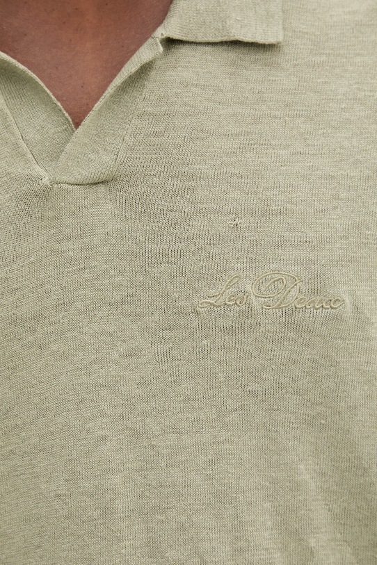 Les Deux polo męskie z lnem Emmanuel 1001298 zielony