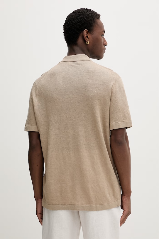 Odzież Les Deux polo męskie z lnem Emmanuel 1001298 brązowy