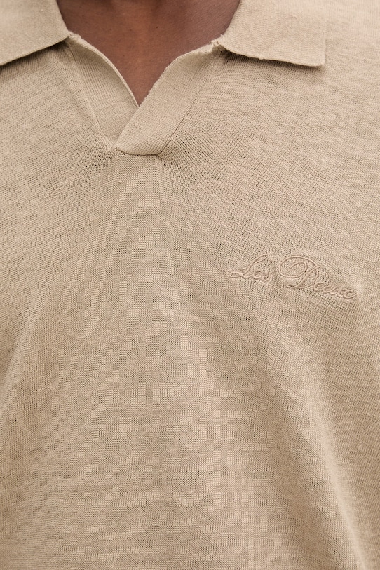 Les Deux polo męskie z lnem Emmanuel 1001298 brązowy