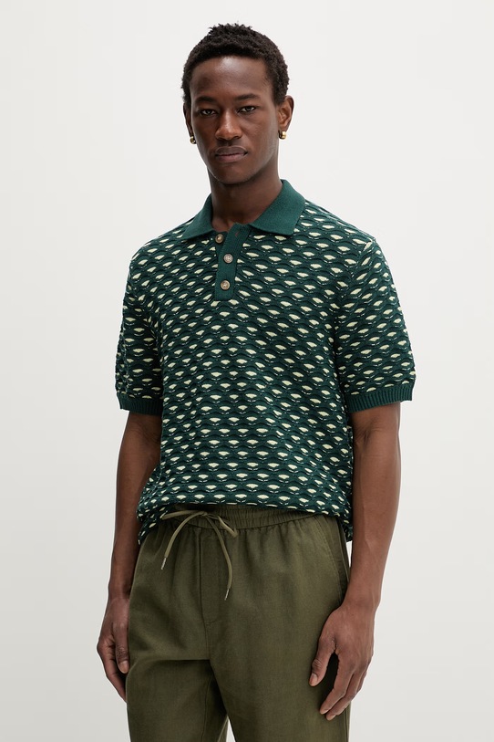 Les Deux polo męskie z bawełną Esmay zielony 1001306