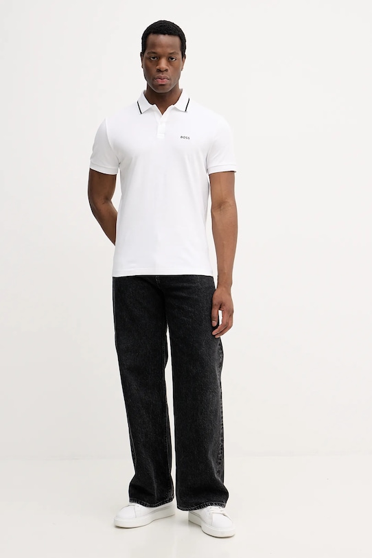 Bavlnené polo tričko BOSS Green 50554565 biela SS26