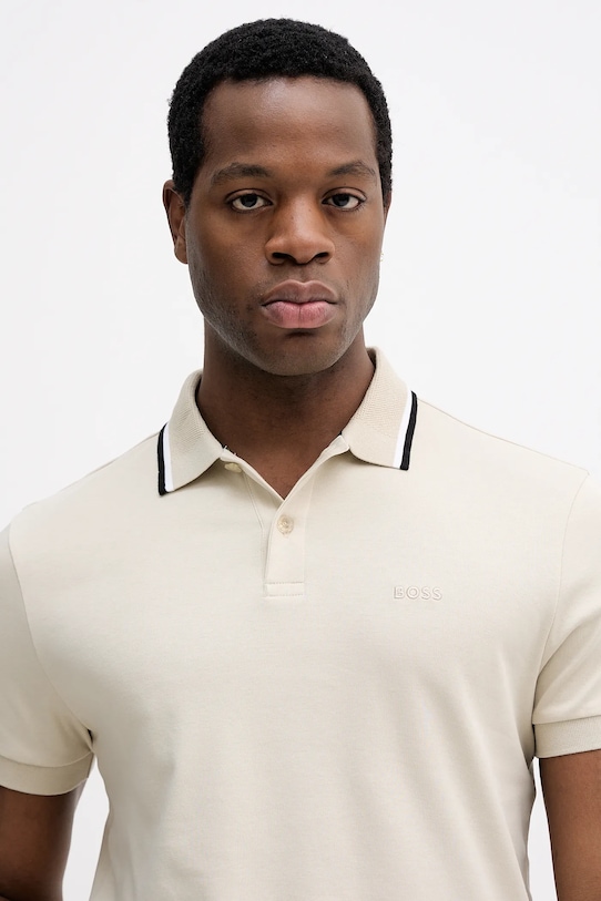 Βαμβακερό μπλουζάκι πόλο BOSS Green μπεζ 50554565