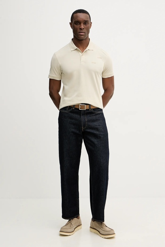 Βαμβακερό μπλουζάκι πόλο BOSS Green Pio 1 50554574 μπεζ SS26