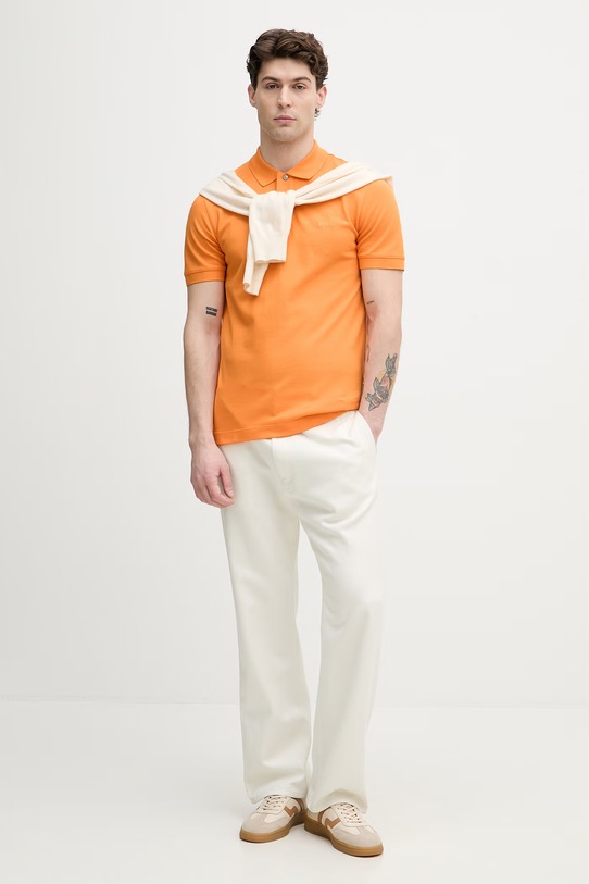 BOSS polo męskie bawełniane Pallas 50553564 pomarańczowy SS26