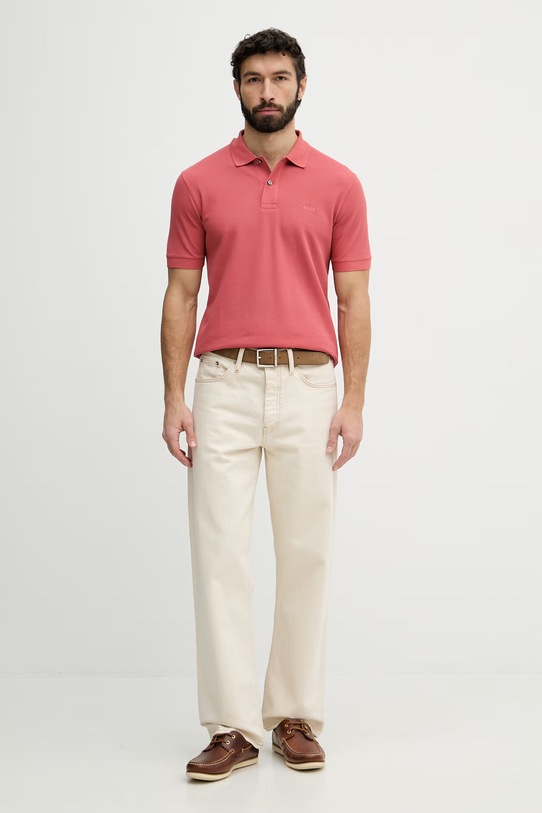 BOSS polo męskie bawełniane Pallas 50553564 różowy SS26