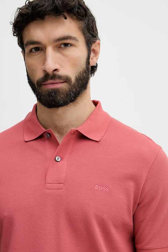 BOSS polo męskie bawełniane Pallas różowy 50553564