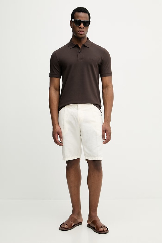 Bombažen polo BOSS Pallas 50553564 rjava SS26