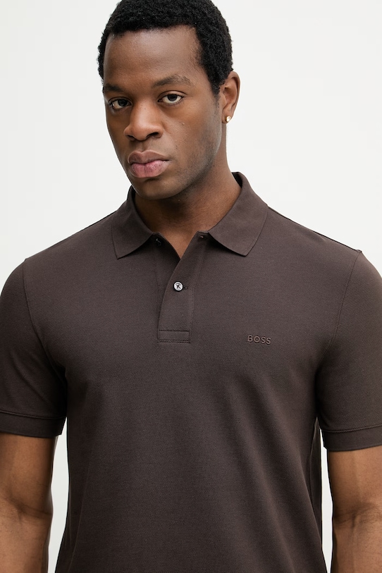 Bombažen polo BOSS Pallas rjava 50553564