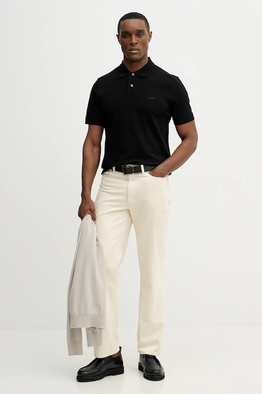 BOSS polo bawełniane Pallas 50553564 czarny SS26