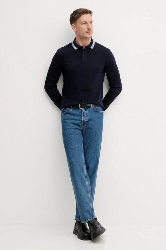 Βαμβακερή μπλούζα με μακριά μανίκια BOSS H-Pleins 202 50554530 σκούρο μπλε SS26