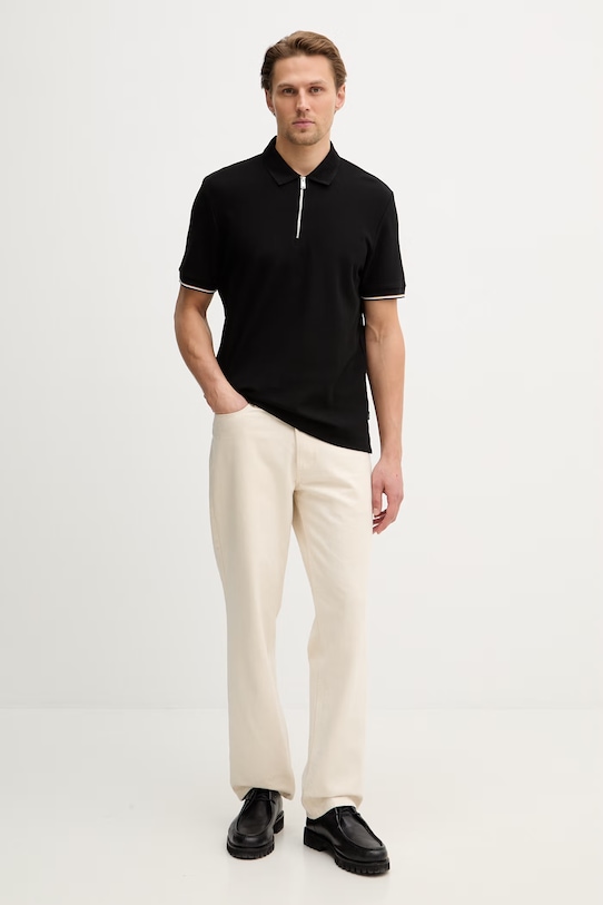 Βαμβακερό μπλουζάκι πόλο BOSS C-Pei 04 50555108 μαύρο SS26