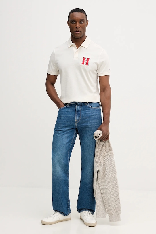 Βαμβακερό μπλουζάκι πόλο Tommy Hilfiger MW0MW41621 μπεζ SS26