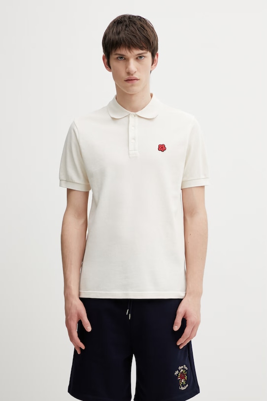 Kenzo polo bawełniane gładkie beżowy FF65PO1534PU