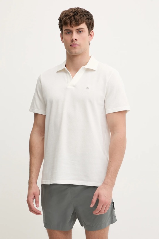 Βαμβακερό μπλουζάκι πόλο Karl Lagerfeld KL METAL κανονικό μπεζ B1M46013