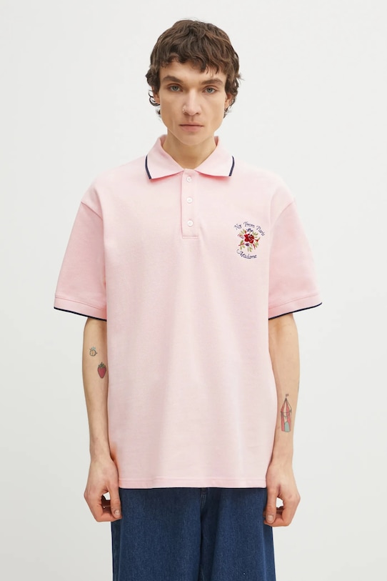 Bavlněné polo tričko Drôle de Monsieur Polo Piqué Slogan Rose regular růžová J.PL161.CO264.LPI