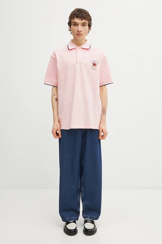 Βαμβακερό μπλουζάκι πόλο Drôle de Monsieur Polo Piqué Slogan Rose J.PL161.CO264.LPI ροζ