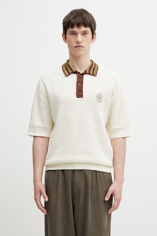 Drôle de Monsieur Maille Ajouré D Miroir polo swetrowe bawełniane męskie beżowy K.PO206.CO292.OW