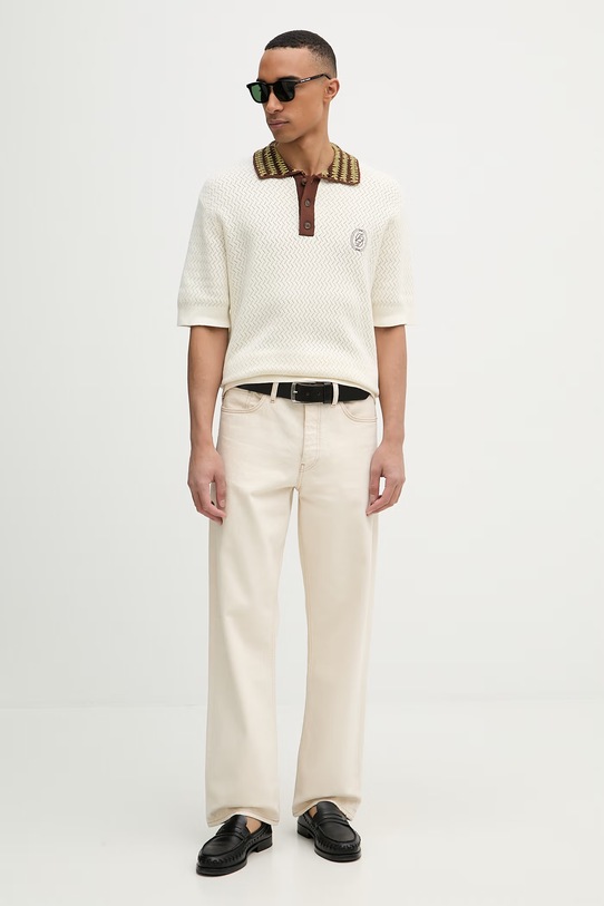 Drôle de Monsieur поло-свитер мужской хлопковый Maille Ajouré D Miroir K.PO206.CO292.OW бежевый SS26