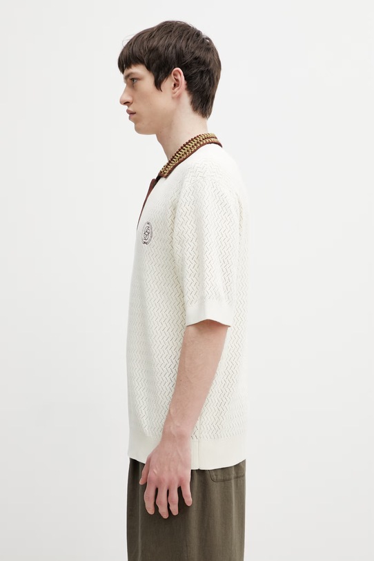 Drôle de Monsieur Maille Ajouré D Miroir polo swetrowe bawełniane męskie K.PO206.CO292.OW beżowy SS26