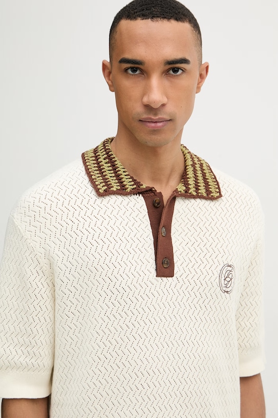 Drôle de Monsieur поло-свитер мужской хлопковый Maille Ajouré D Miroir бежевый K.PO206.CO292.OW