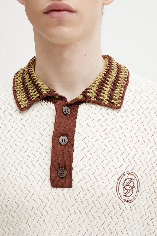 Drôle de Monsieur Maille Ajouré D Miroir polo swetrowe bawełniane męskie beżowy K.PO206.CO292.OW