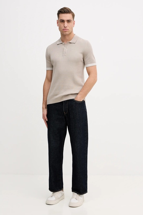 Joop! polo bawełniane 30100018 brązowy SS26