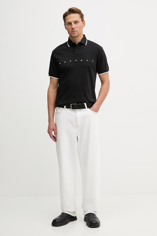 Бавовняне поло Hackett London HM5600120 чорний SS26