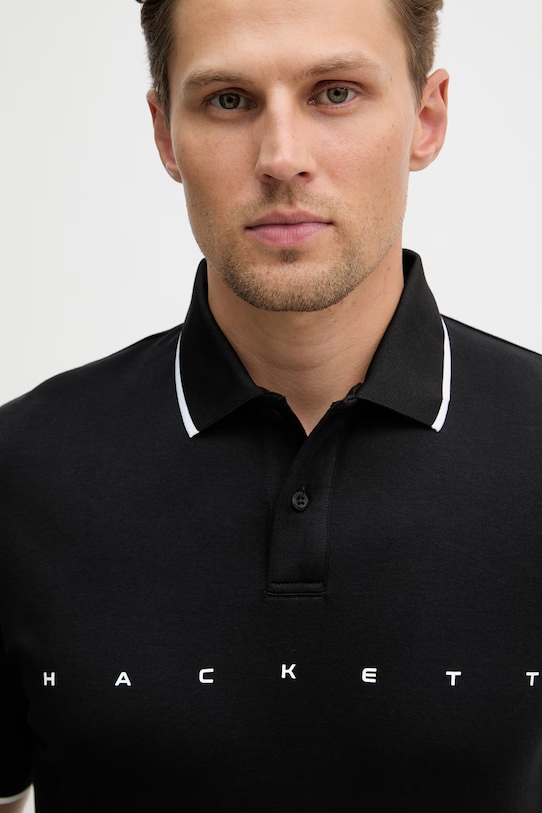 Бавовняне поло Hackett London чорний HM5600120