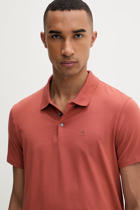 Calvin Klein πόλο Ανδρικό με βαμβάκι πορτοκαλί LV04LF200G