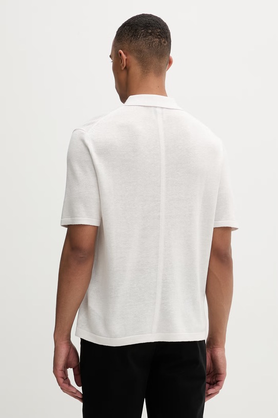 Ρούχα Calvin Klein Πλεκτό μπλουζάκι πόλο ανδρικό με πρόσμιξη λινού LV04LF313G μπεζ