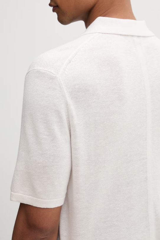 Calvin Klein Πλεκτό μπλουζάκι πόλο ανδρικό με πρόσμιξη λινού LV04LF313G μπεζ