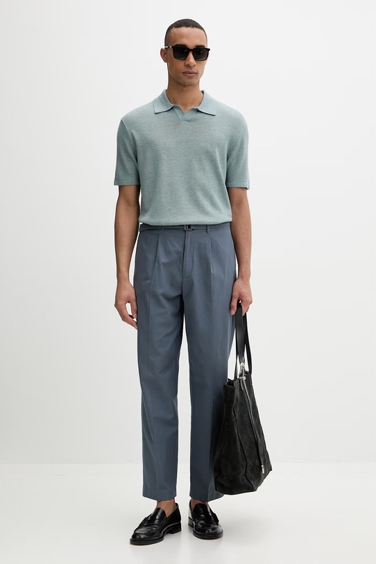 Calvin Klein polo tricotat pentru bărbați, cu amestec de in LV04LF313G turcoaz SS26