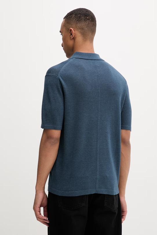 Oblečenie Calvin Klein úpletové polo tričko pánske s prímesou ľanu LV04LF313G tmavomodrá