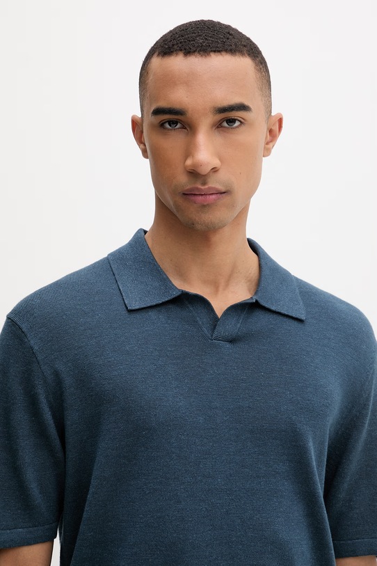 Calvin Klein úpletové polo tričko pánske s prímesou ľanu tmavomodrá LV04LF313G